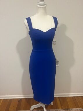 Dress the Population Women’s Royal Blue Classic Midi Sheath Dress, Size XXS. NWT
